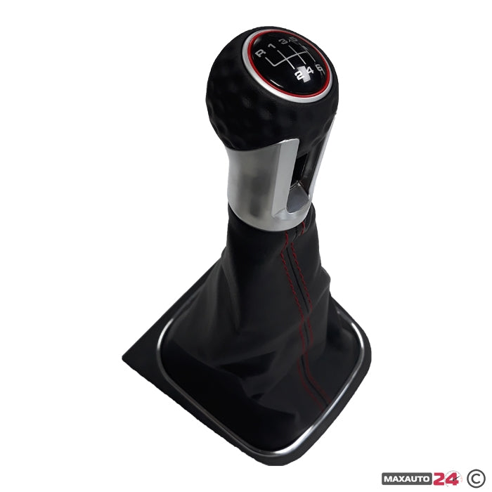 Топка за скоростен лост с маншон съвместима с VW Golf GTI 03-12 с 6 скорости - червен конец