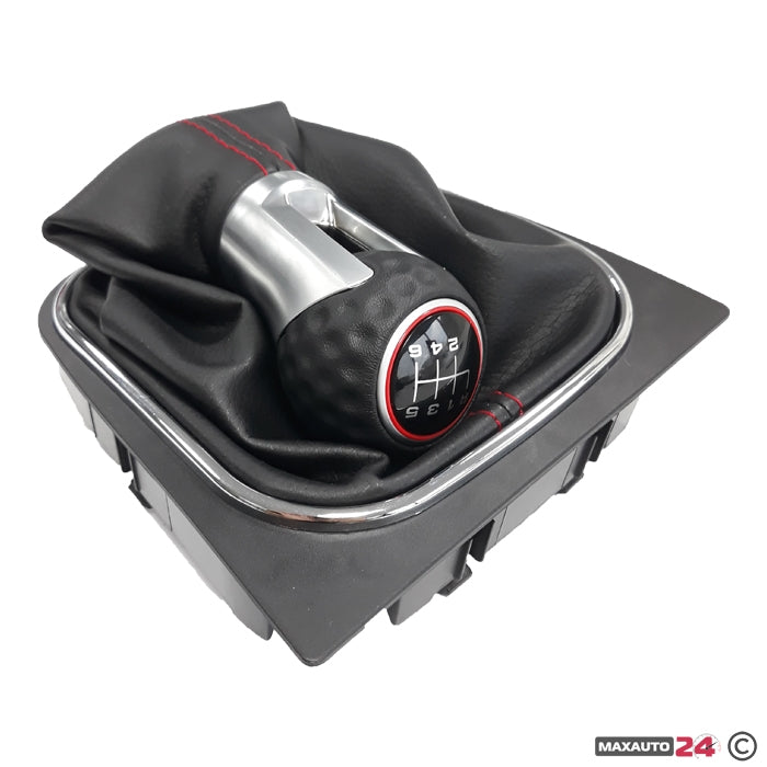 Топка за скоростен лост с маншон съвместима с VW Golf GTI 03-12 с 6 скорости - червен конец