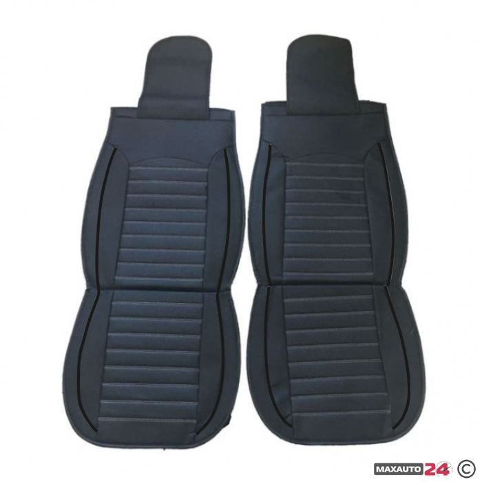 Комплект кожени универсални калъфи за седалки 2бр/к-т - Черно с черно