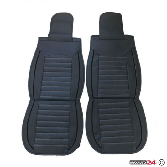 Комплект кожени универсални калъфи за седалки 2бр/к-т - Черно с черно