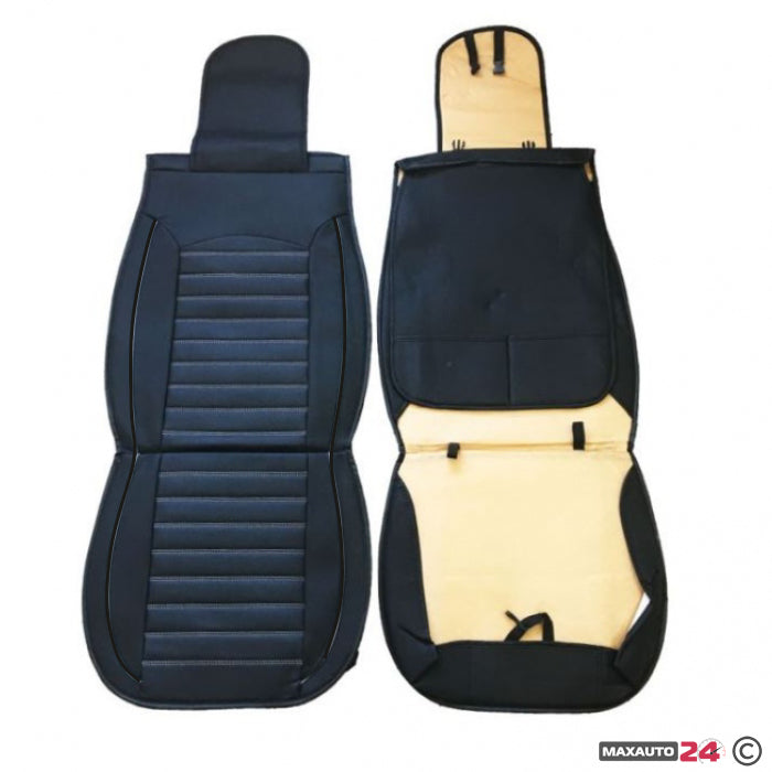 Комплект кожени универсални калъфи за седалки 2бр/к-т - Черно с черно