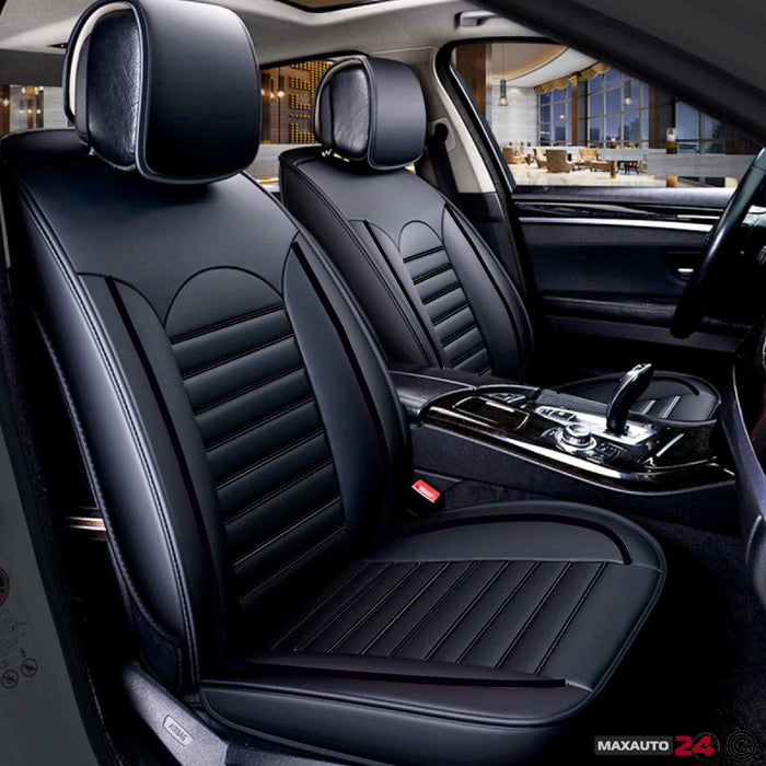 Комплект кожени универсални калъфи за седалки 2бр/к-т - Черно с черно