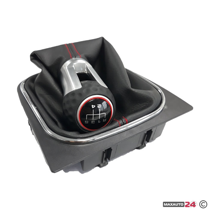 Топка за скоростен лост с маншон съвместима с VW Golf GTI 03-12 с 5 скорости - червен конец