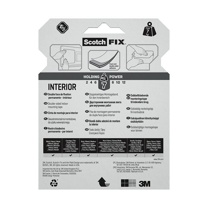 Двойнолепящо тиксо 3M Scotch FIX  19мм х 5м до 7кг Интериор