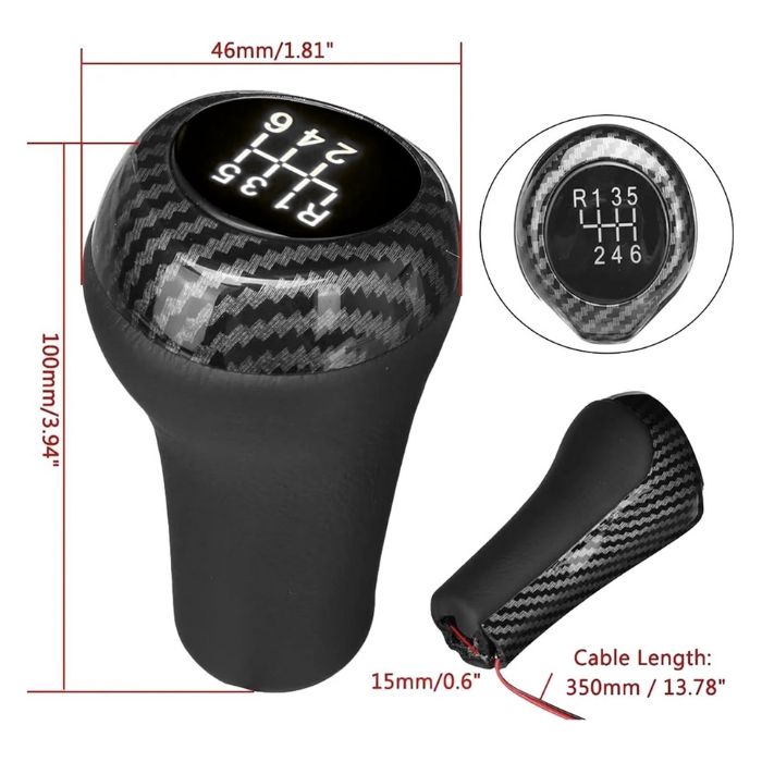 Топка за скоростен лост PA756 - 6 Скорости - Светеща - Карбон